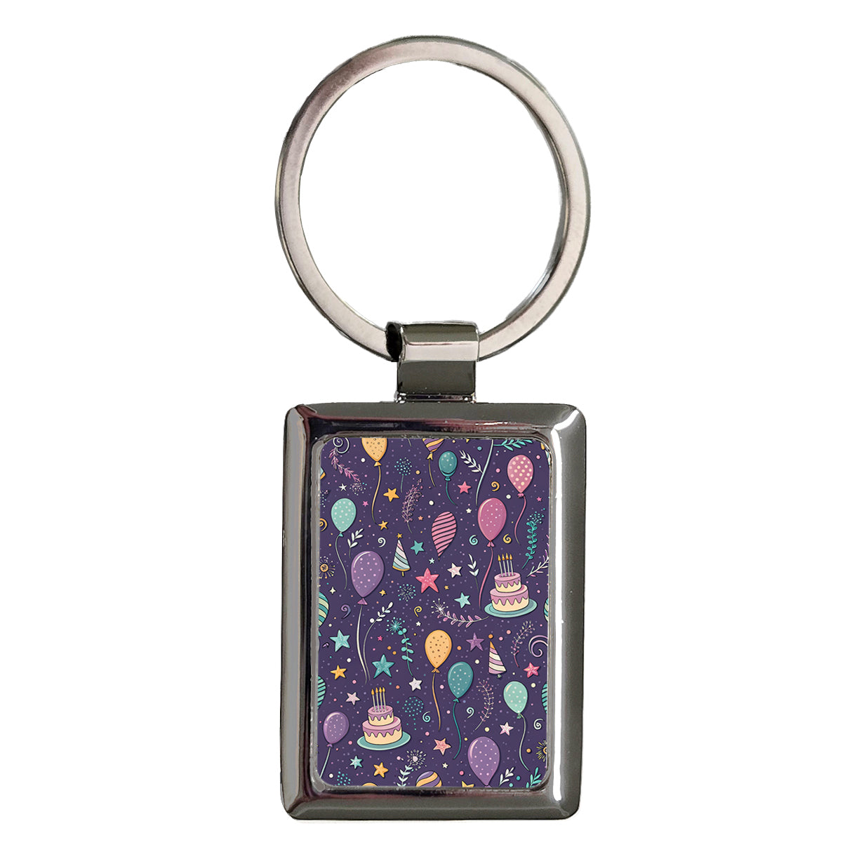 Purple Birthday Background Rectangle Metal Keychain