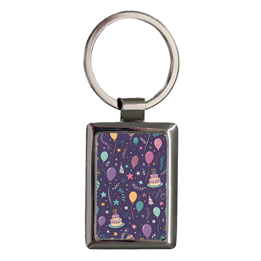 Purple Birthday Background Rectangle Metal Keychain