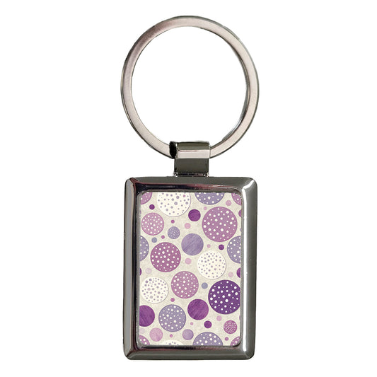 Purple White Polka Dots Rectangle Metal Keychain
