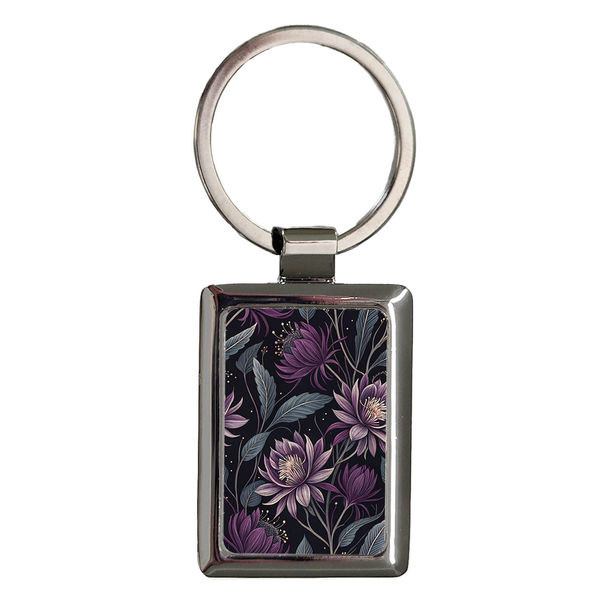Queen Of The Night Flowers Purple Rectangle Metal Keychain