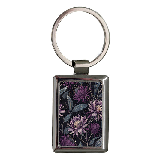 Queen Of The Night Flowers Purple Rectangle Metal Keychain