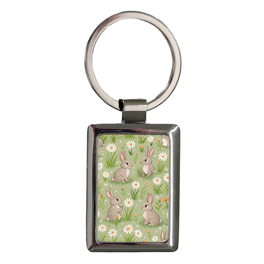 Rabbits Cute Background Easter Rectangle Metal Keychain