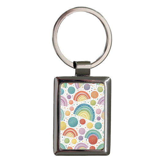 Rainbow Colored Polka Dots Rectangle Metal Keychain