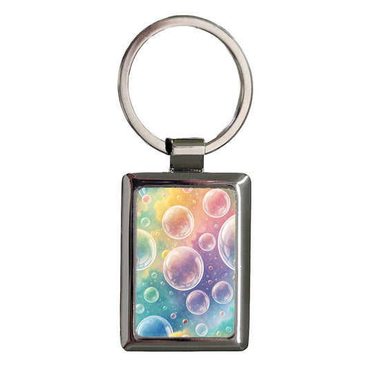 Rainbow Colorful Bubbles Rectangle Metal Keychain