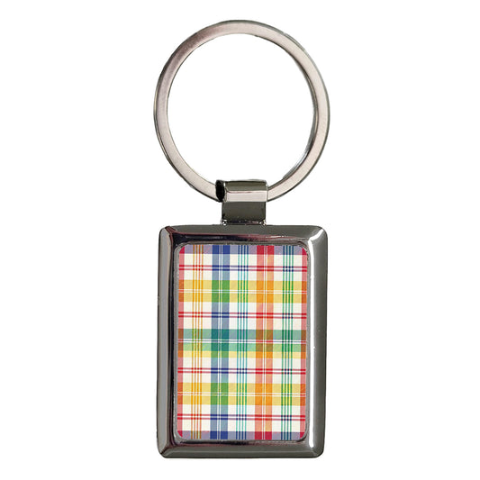 Rainbow Plaid Cute Rectangle Metal Keychain