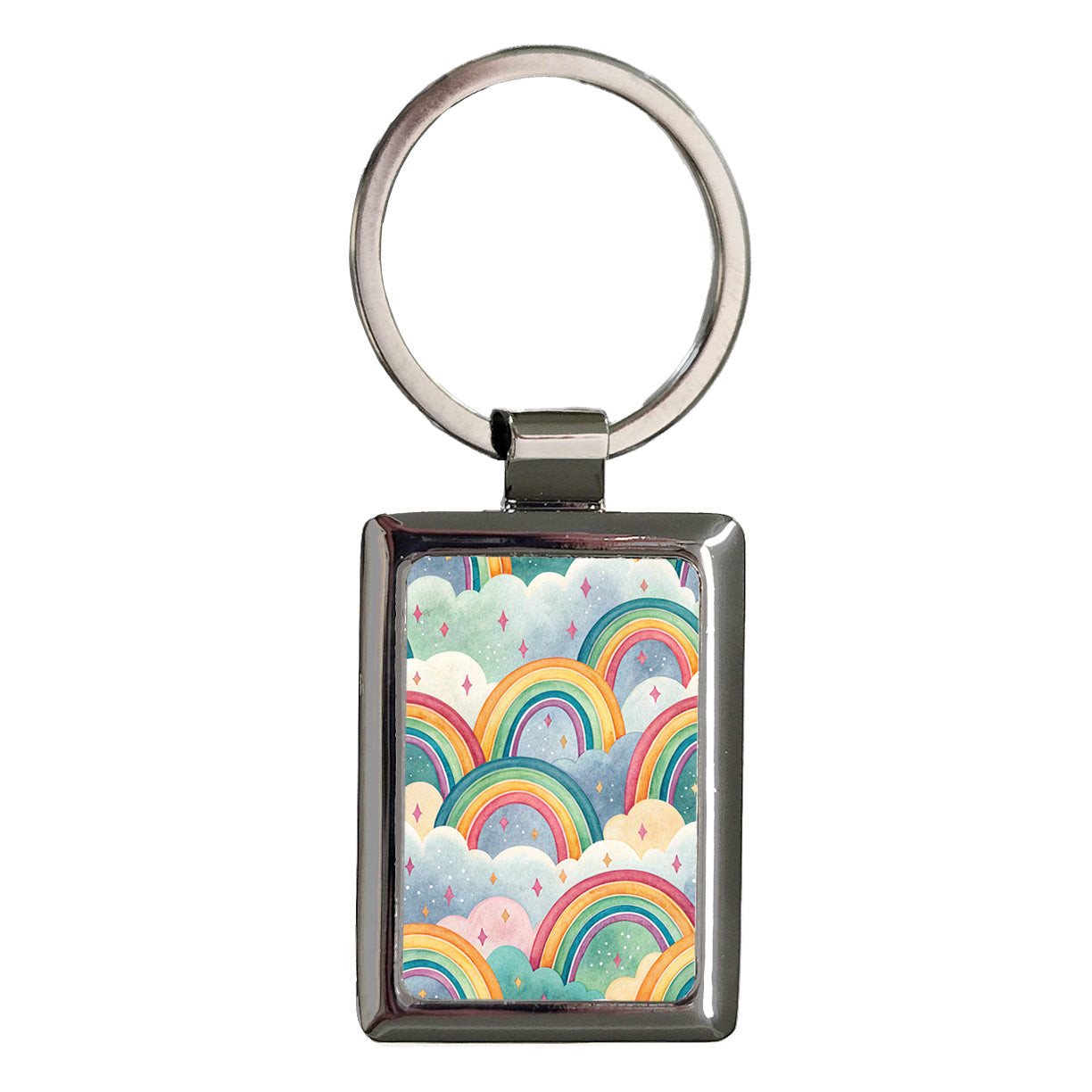 Rainbows Clouds Watercolor Rectangle Metal Keychain