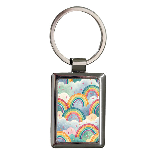 Rainbows Clouds Watercolor Rectangle Metal Keychain