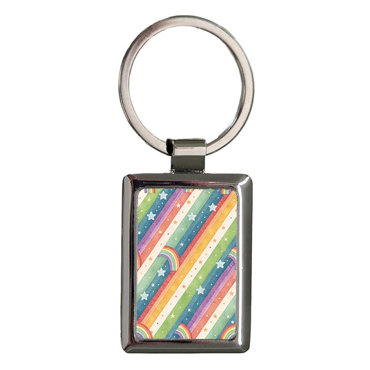 Rainbows Stripes Stars Rectangle Metal Keychain