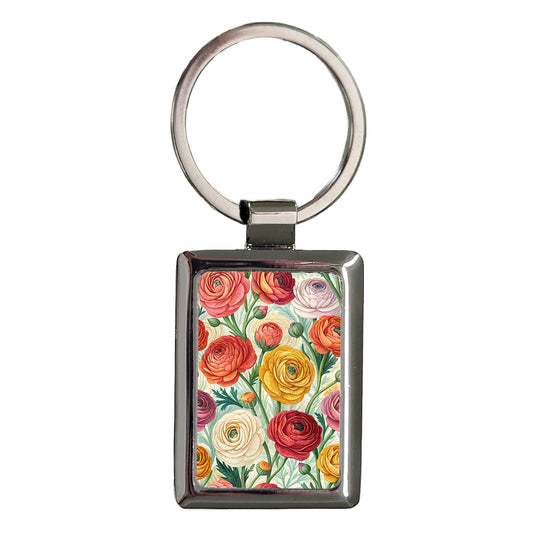 Ranunculus Flowers Yellow Red White Pretty Rectangle Metal Keychain