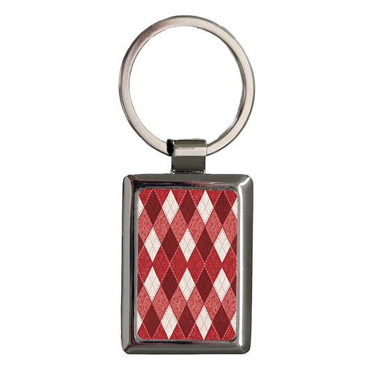 Red Argyle Cute Background Rectangle Metal Keychain