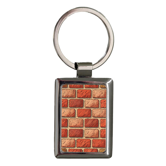 Red Brick Wall Rectangle Metal Keychain