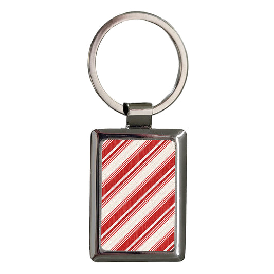 Red Diagonal Stripes Rectangle Metal Keychain