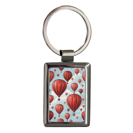 Red Hot Air Balloons Rectangle Metal Keychain