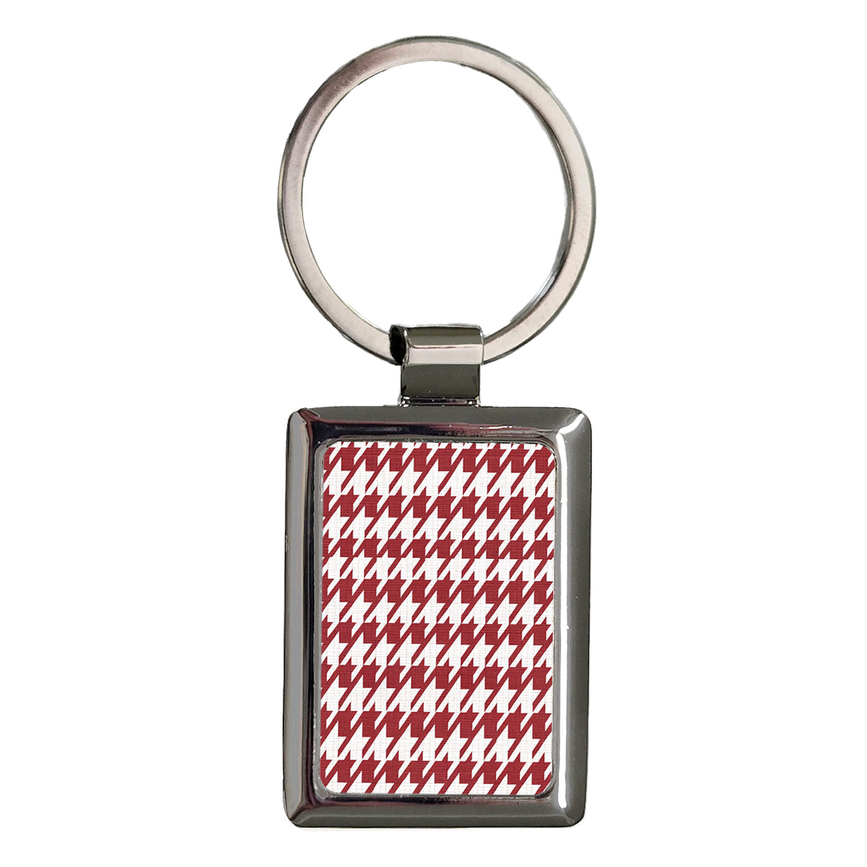 Red White Houndstooth Rectangle Metal Keychain