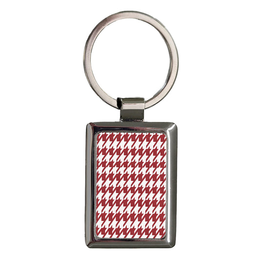 Red White Houndstooth Rectangle Metal Keychain