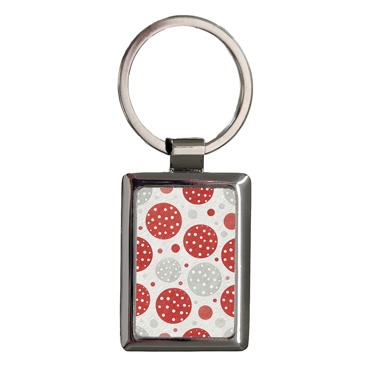 Red White Polka Dots Rectangle Metal Keychain