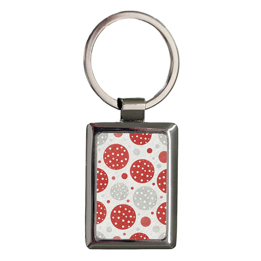 Red White Polka Dots Rectangle Metal Keychain