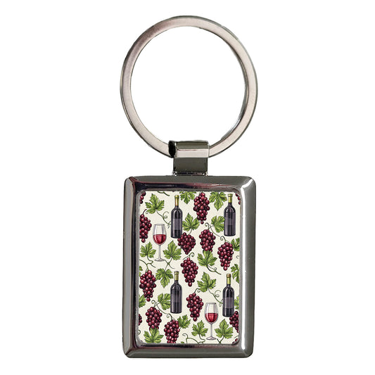 Red Wine Grapes Ivy Rectangle Metal Keychain