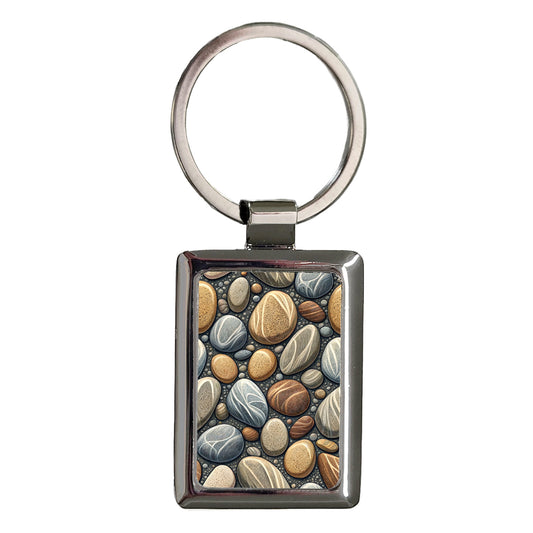 River Rocks Stones Rectangle Metal Keychain