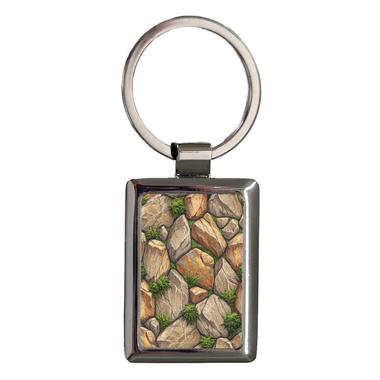Rock Wall Moss Rectangle Metal Keychain