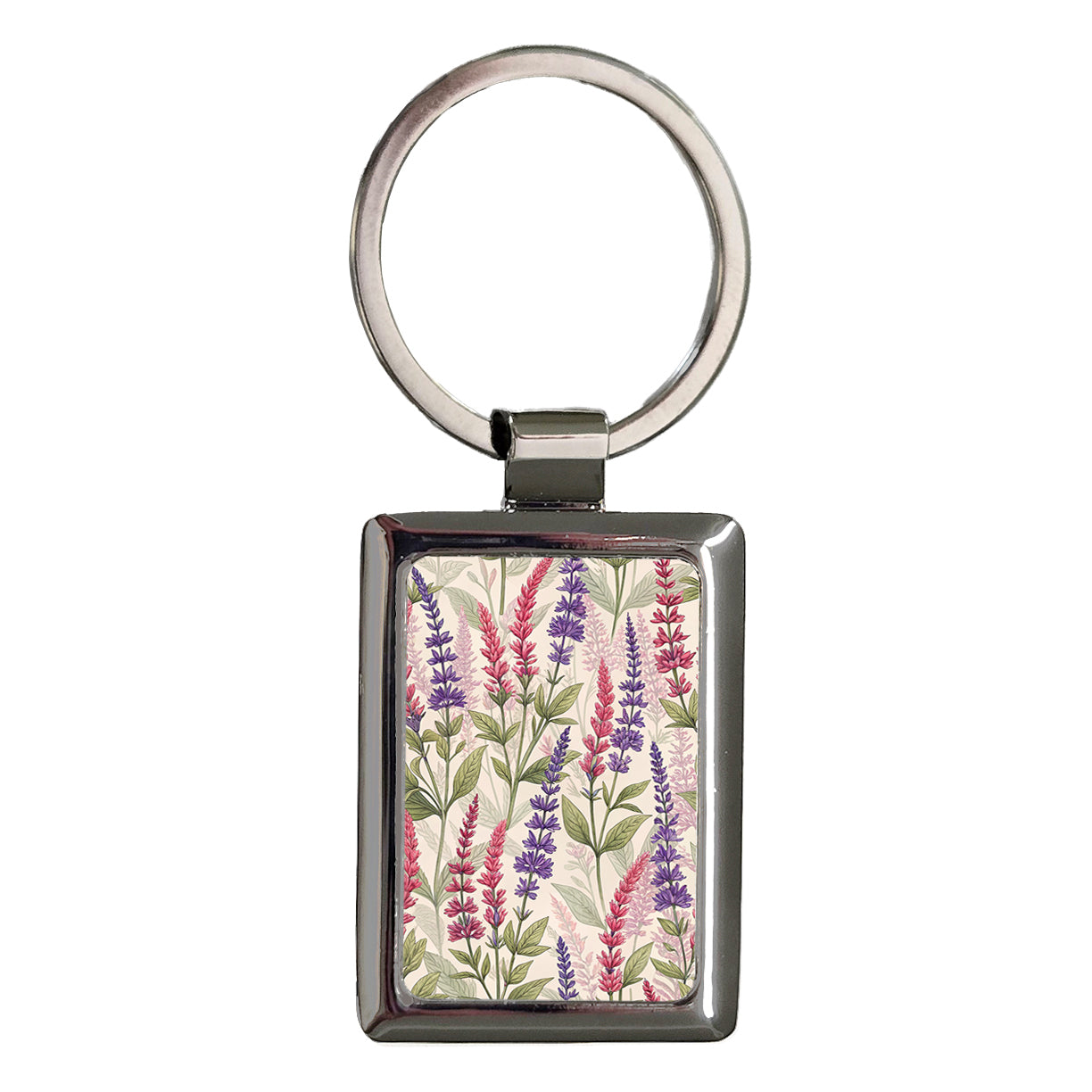 Salvia Flowers Pink Purple Rectangle Metal Keychain