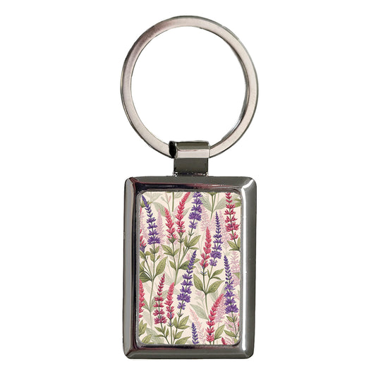 Salvia Flowers Pink Purple Rectangle Metal Keychain