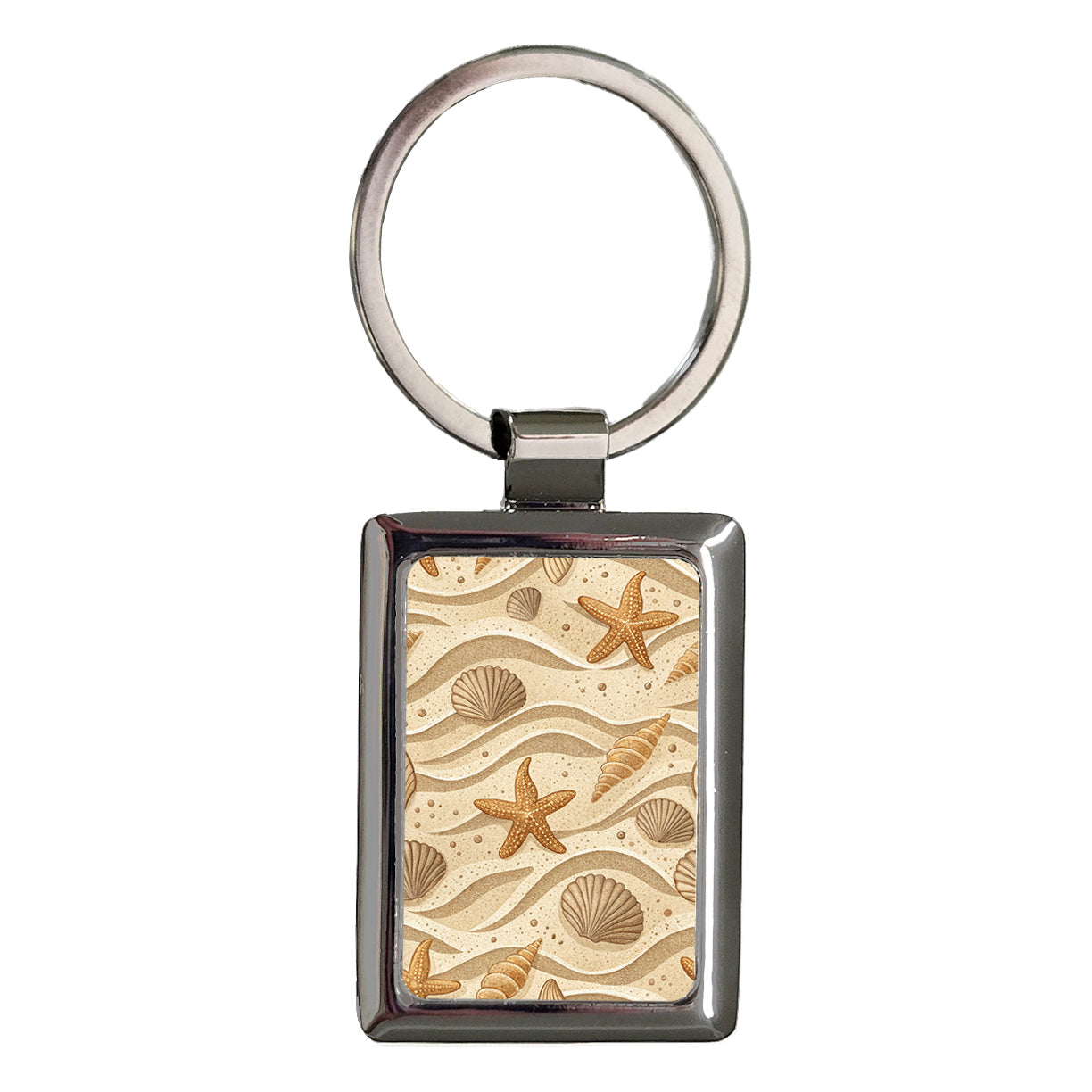 Sand Sea Shells Beach Background Rectangle Metal Keychain