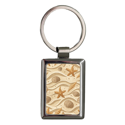 Sand Sea Shells Beach Background Rectangle Metal Keychain