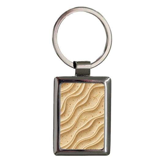 Sandy Background Starfish Rectangle Metal Keychain