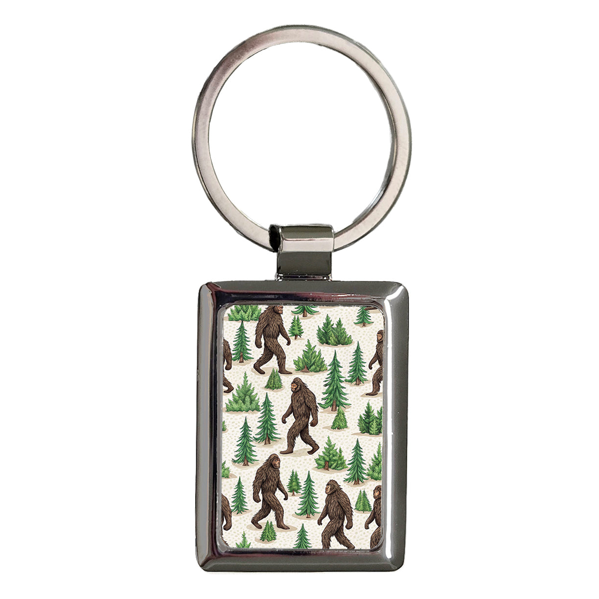 Sasquatch Bigfoot Walking Background Rectangle Metal Keychain