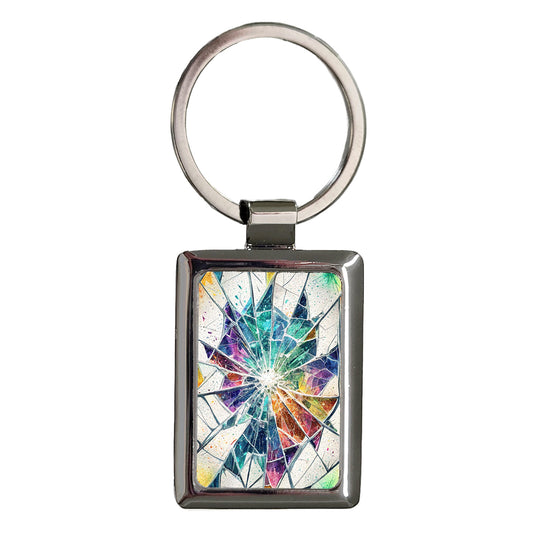 Shattered Colorful Glass Rectangle Metal Keychain