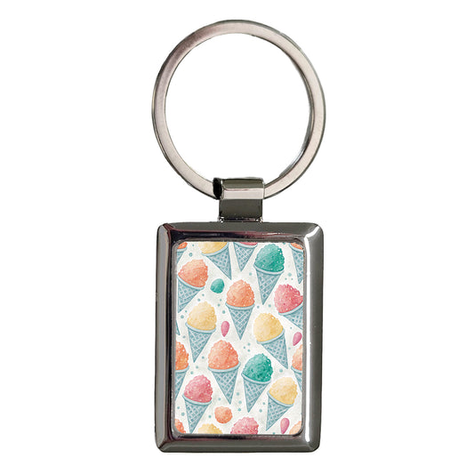 Shaved Ice Snow Cones Colorful Rectangle Metal Keychain