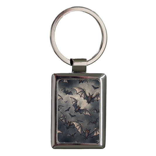 Sky Full Of Black Bats Background Rectangle Metal Keychain