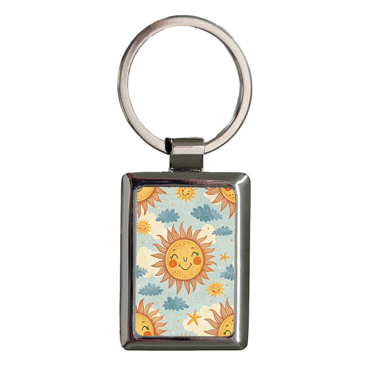 Smiling Sun Background Rectangle Metal Keychain