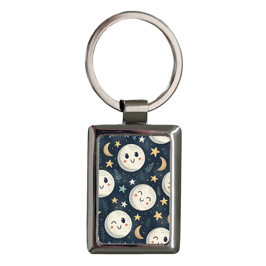 Smiling Sweet Moons Rectangle Metal Keychain