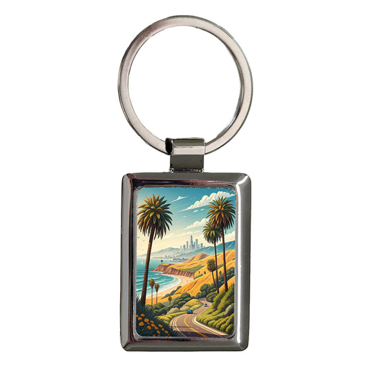 Southern California Highway Beach Ocean Rectangle Metal Keychain