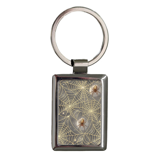 Spiders And Webs Rectangle Metal Keychain