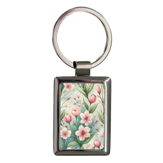 Spring Background Pink Flowers Elegant Rectangle Metal Keychain