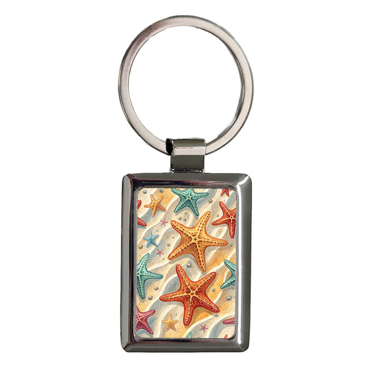 Starfish Pretty Beach Background Rectangle Metal Keychain