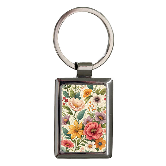 Stock Flowers Elegant Rectangle Metal Keychain