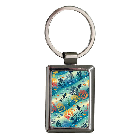 Suba Diving Ocean Coral Background Rectangle Metal Keychain