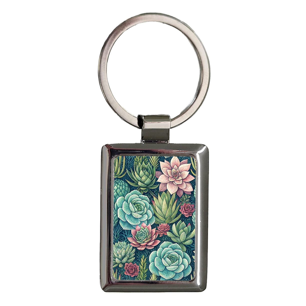 Succulents Pretty Nature Rectangle Metal Keychain