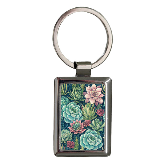 Succulents Pretty Nature Rectangle Metal Keychain