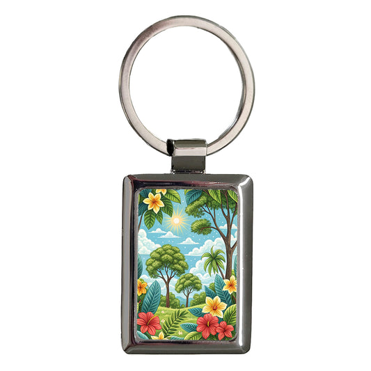Summer Tropical Flowers Trees Rectangle Metal Keychain