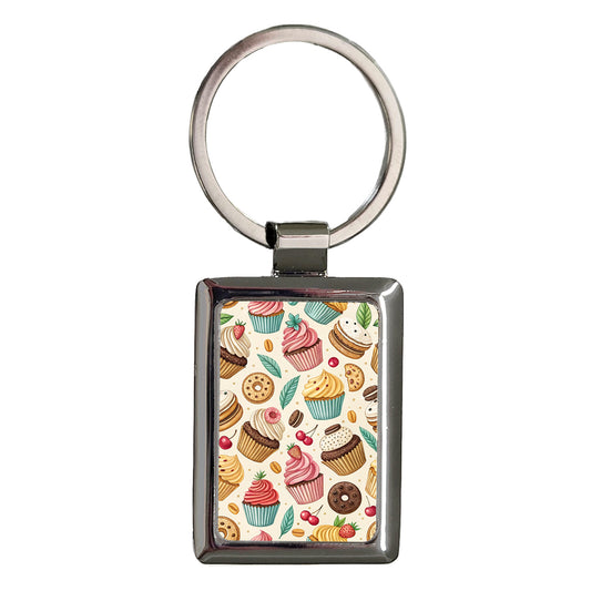 Sweet Desserts Cupcakes Cookies Background Rectangle Metal Keychain