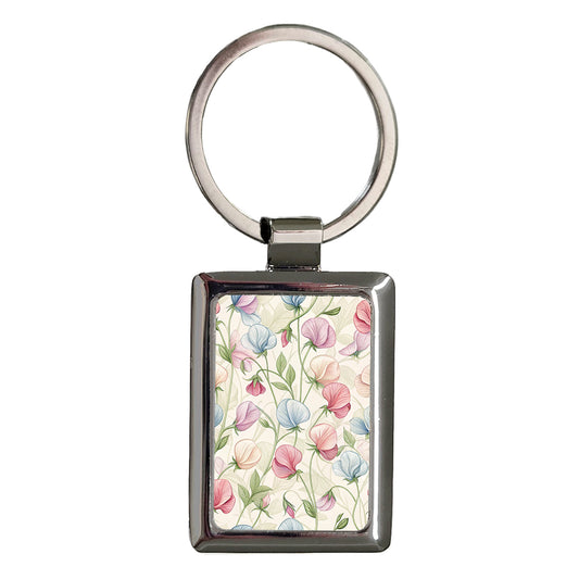 Sweet Pea Flowers Background Rectangle Metal Keychain