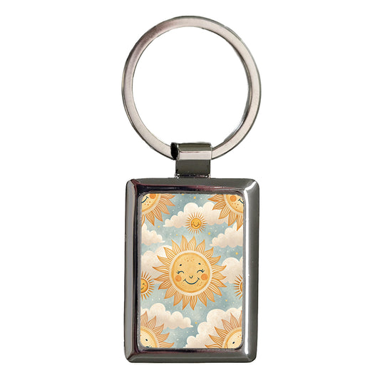 Sweet Smiling Sun Rectangle Metal Keychain