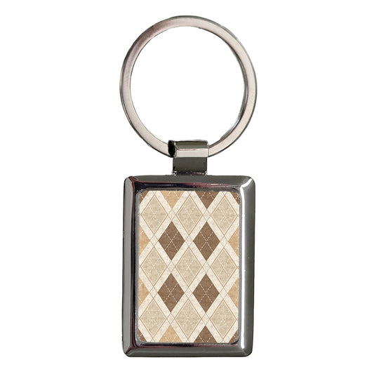 Tan Argyle Background Rectangle Metal Keychain