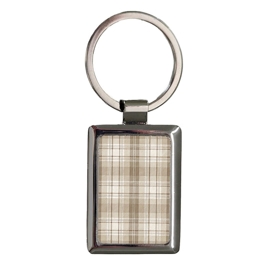 Tan Plaid Background Rectangle Metal Keychain