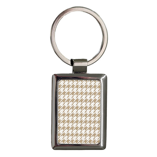 Tan White Houndstooth Background Rectangle Metal Keychain